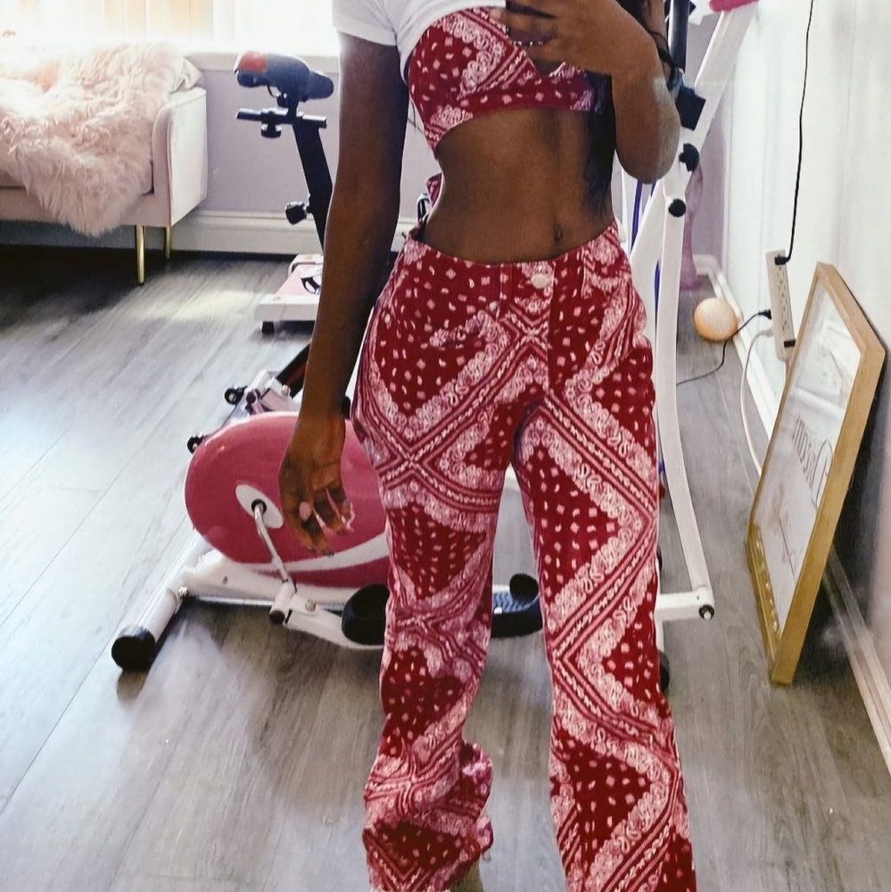 Bandana print flared jeans and matching top
